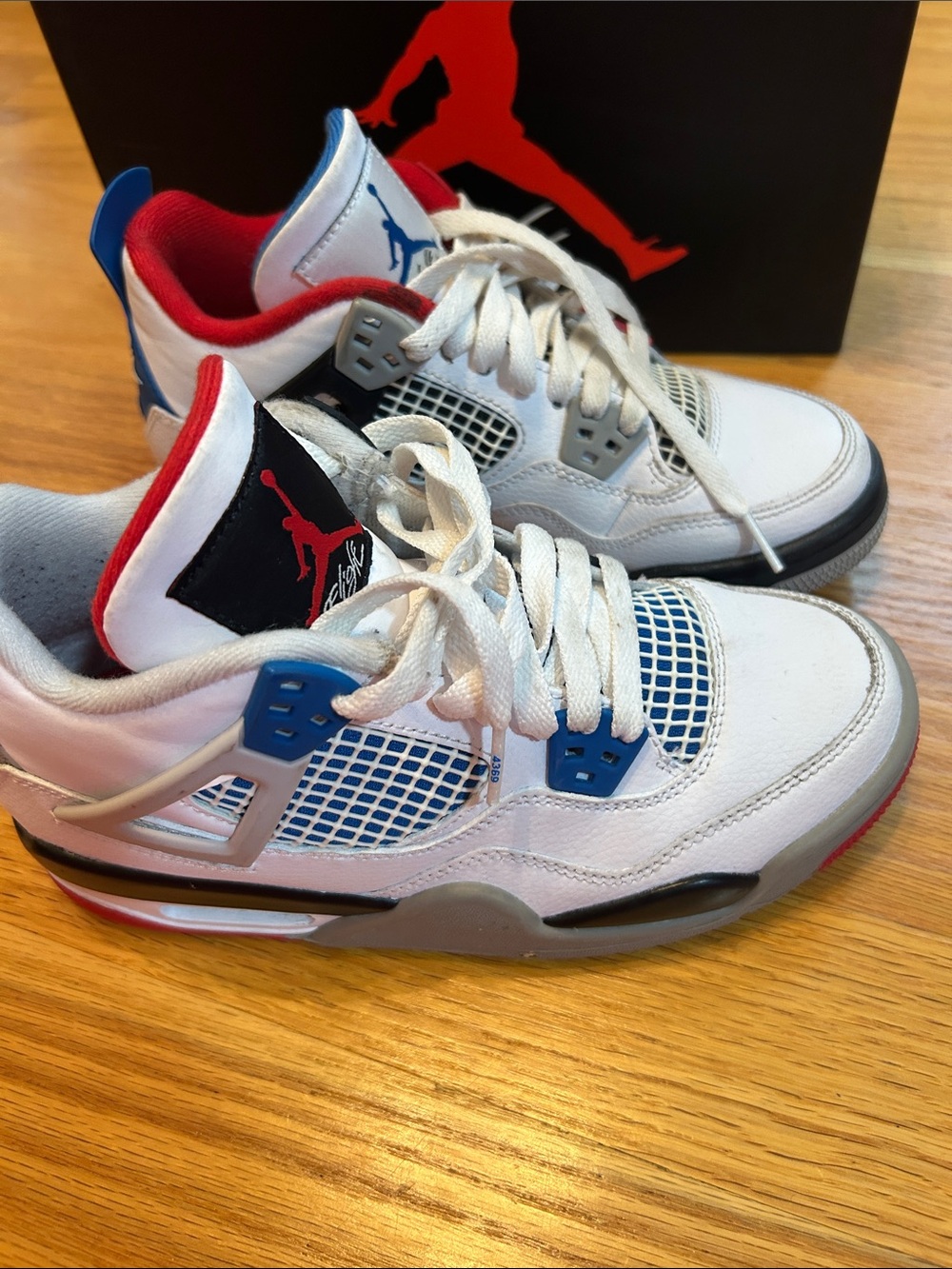 Jordan Kids White Sneakers with Red & Blue Accents - Picture 5 of 7